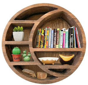 Round Wood Craft Moon Shape Wall Storage Rack Wooden Hanging Floating Shelve Crescent Storage Floating Shelf