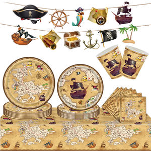 Nuovo Set Decorativo per Festa di <span class=keywords><strong>Compleanno</strong></span> a Tema Caccia al Tesoro Pirata, Tovaglia Usa e Getta, Vassoio, Bicchieri, Asciugamani, Bandiera, per 10 Persone - Product Image 1
