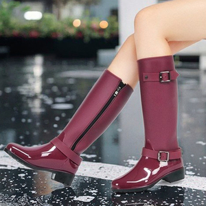 Venta al por mayor de moda largo impermeable de PVC Wellington botas de montar a caballo para las mujeres Botas de lluvia impermeables para las señoras - Product Image 5