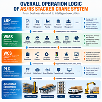 Grue de manutention automatique ASRS à grande hauteur de levage intégrée au système de contrôle WMS/WCS pour entrepôt