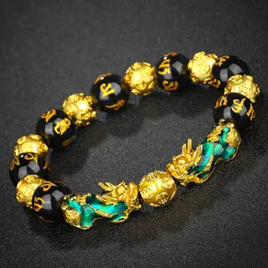 Charm Lucky Feng Shui Black Obsidian 3d Temperature Sensitive Color Changing Pixiu Bracelet For Women Men 2023 Hot Sale