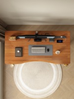 Table à manger ergonomique minimaliste moderne avec levage électrique, double moteur, plateau en bois massif, structure en fer, mobilier de salle à manger