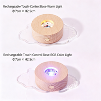 Support de base rond en bois massif pour veilleuse LED OEM avec cordon USB rechargeable, variateur tactile, éclairage multicolore pour présentoir en cristal