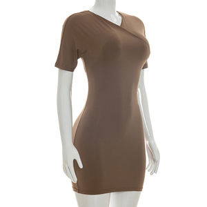 Viviblook C26DS155 Vestido Casual de Verano para Mujer, Manga Corta, Nuevo, Color Sólido, Cuello en V, Mini Vestido Ajustado - Product Image 2
