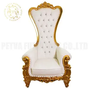 Luxury king and queen high back gold royal king sedie trono con schienale alto matrimonio per hotel usato