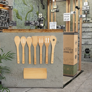 Ensemble d'ustensiles de cuisine en bambou 7 pièces, outils de cuisson écologiques en bois, cuillère, spatule, fourchette, lavage à la main uniquement - Product Image 2