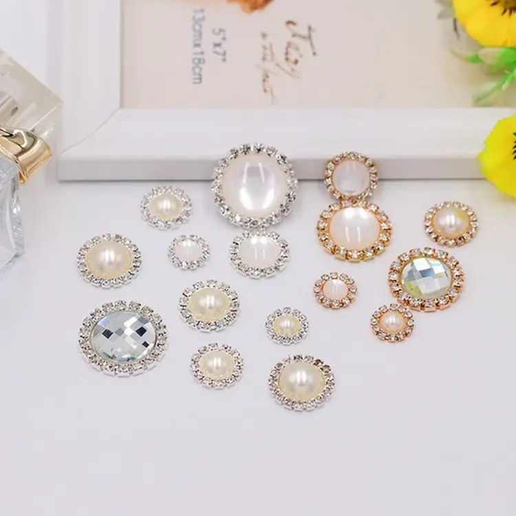 Wholesale Fashion Golden Chatons Claw ABS Half Round Pearl Rhinestone Buttons for Wedding Hairpins Garments DIY