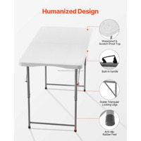 Table pliante utilitaire 4/6 pieds, pliable en deux, portable, en plastique, pour pique-nique, fête, repas, camping, table pliante réglable en hauteur