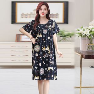 Camisón de Algodón y Seda para Mujer, Manga Corta, Estampado de Plantas y Flores, Elegante, Verano, Vestido de Pijama, Largo Medio, Tallas Grandes, Cómodo y Fresco - Product Image 4