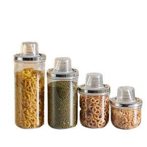 Plastic <strong>Canisters</strong> Set Modern Clean Food Storage Jars with Silver <strong>Lids</strong> Round Food Grade PET Containers - Product Image 1