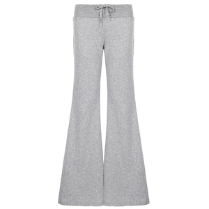 Women's Elastic Waist Flare Pants <b>Drawstring</b> Tie Solid Color Bootcut <b>Trousers</b> Loose Fit Casual Streetwear Bottoms Summer Flat - Product Image 6