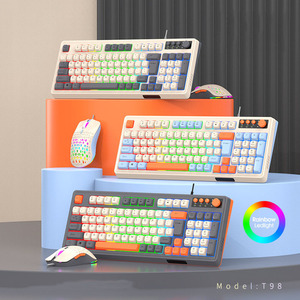 T98 kablolu 98 tuşları oyun klavyesi RGB fare seti arka solunum işık multimedya fonksiyonu masaüstü bilgisayar Laptop için - Product Image 3