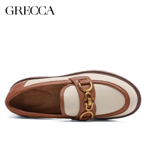 New Fashion Trend Formal Slip-On Thick Heel Genuine Leather High Pumps Women Shoes <strong>White</strong> Brown Hard-Wearing <strong>Ladies</strong> <strong>Loafers</strong> - Product Image 3