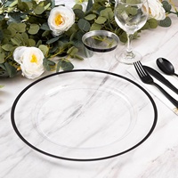 Lot de 100 assiettes de présentation jetables en plastique transparent de 12 pouces avec bord noir pour dîner, mariage, fête
