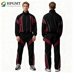 Herensportpak met lange, getailleerde joggingbroek, ademend, vintage stijl, effen patroon, zwaargewicht, milieuvriendelijk windjack 2 - Product Image 2