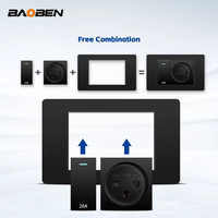 BAOBEN Prise murale USB Type C à charge rapide, ignifuge, conforme aux normes israéliennes, interrupteur d'éclairage, TV satellite, Tel CAT5 CAT6