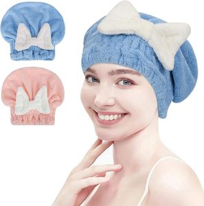 Toallas de microfibra al por mayor para secar el cabello, superabsorbentes, con lazo, gorro de ducha para niñas y mujeres - Product Image 1