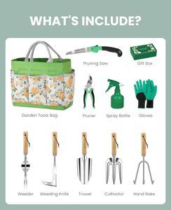 Ensemble d'outils de <span class=keywords><strong>jardinage</strong></span> en acier inoxydable robuste pour femmes, 10 pièces, avec pulvérisateur, gants, scie, poignée ergonomique, sac de rangement élégant - Product Image 2