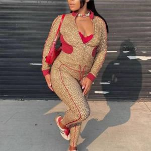 Nuevo Conjunto Deportivo de Otoño para Mujer, Sudadera con Capucha y Pantalones Ajustados, con Logotipo Personalizado, Estampado Digital de Leopardo, en Algodón Elástico - Product Image 3