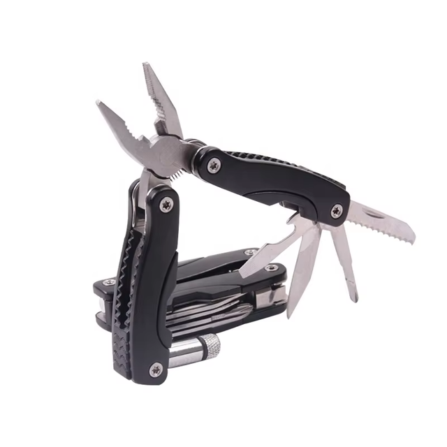 All in One Stainless Steel Mini Multi-function Tool Wire Cutter Portable Pocket Multi Tool Plier Flashlight Serrated Jaw Metric