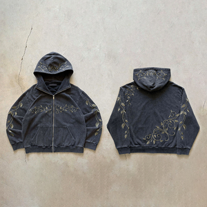 Sweat à capuche unisexe KingSen personnalisé avec logo brodé, 100 % coton, style streetwear, imprimé, grande capuche, délavé à l'acide, écologique - Product Image 5