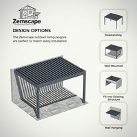 Pavillon de terrasse préfabriqué Zemscape, auvent solaire en aluminium avec toit à lamelles et éclairage LED