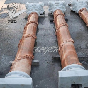 Nhà xây dựng xây dựng tự nhiên màu đỏ đá cẩm thạch đá rỗng cột hoàn thành đá cẩm thạch tròn cột tròn - Product Image 2