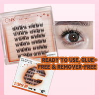 Kit de faux cils CNK à ventilateur unique, bande complète, courbés en grappe, sans colle, pour rehaussement des cils, tige en plastique noir, cils synthétiques