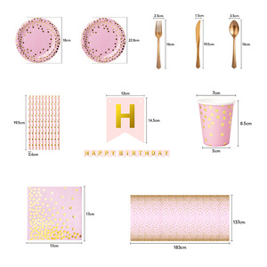 Disposable Party Supplies Kit Pink Gold Dots Plates Cups Napkins Cutlery Set For Birthday Parties Picnics Outdoors - Product Image 5
