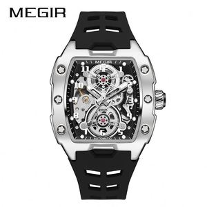 Montre mécanique pour homme Megir 8602, personnalisable avec logo, bracelet en caoutchouc de qualité supérieure, cadran ajouré lumineux, design professionnel. - Product Image 2