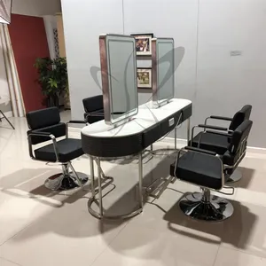 Double sided hairdressing mirror station and miroir pour salon de coiffur