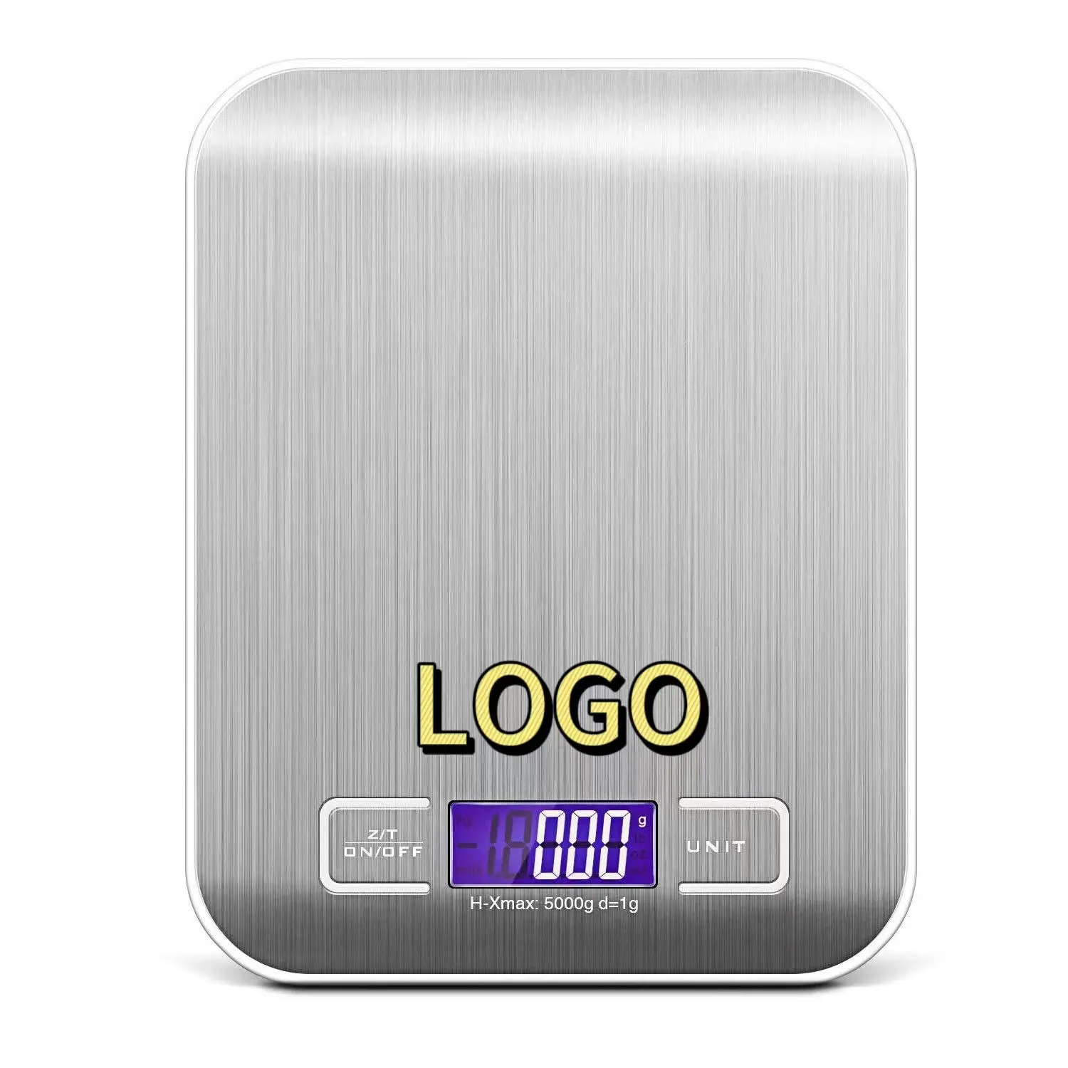 Balança eletrônica digital de cozinha com logotipo de embalagem externa personalizada, baixo MOQ, 10 kg, 5 kg, mini balança de cozinha em aço inoxidável para alimentos