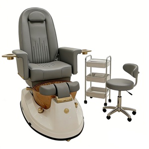 Sillón de Pedicura de Lujo con Lavabo de Cobre, Tapizado en Cuero PU, Reclinable, Diseño Contemporáneo, Fácil de Limpiar, Mueble de Salón - Product Image 1