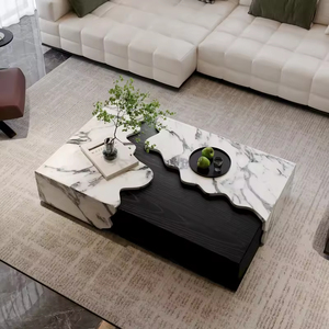 Centro de mesa de centro Rectangular negro de madera de mármol de lujo moderno para 2 cajones sala de estar hogar diseño de muebles multifunción - Product Image 5