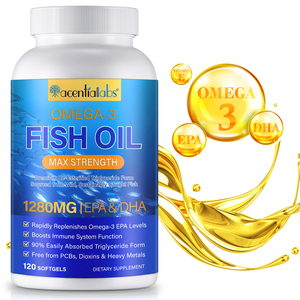 Complément d'huile de poisson Oméga <span class=keywords><strong>3</strong></span>, <span class=keywords><strong>120</strong></span> gélules, 1280 mg par portion, renforce le système immunitaire, capsules d'huile de poisson avec EPA, DHA et Oméga <span class=keywords><strong>3</strong></span> - Product Image 1