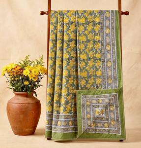 PRABHAVA Manta Dohar 100% Algodón Estampada a Mano, Colcha Étnica Floral para Todas las Estaciones, Cubrecama de 90x108 Pulgadas, Textil para el Hogar - Product Image 1