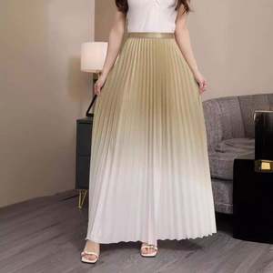 Commerce transfrontalier Jupe longue trapèze pour femme, vintage, dégradé, taille haute, amincissante, plissée, élégante, infroissable - Product Image 2