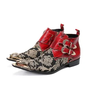 NA375 рок мужские кожаные женские ботинки до щиколотки, ковбойские ботинки по щиколотку, мужские ботинки с металлическим носком и пряжками; Botas Hombre; Обувь для вечеринки, туфли для свадьбы, размеры US6-12