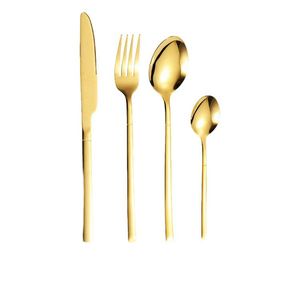 Ensemble de couverts de luxe en or 4 en 1, en acier inoxydable, réutilisables, polis, pour mariage - Product Image 1