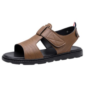 Men's Summer Flat Sandals Genuine Leather Open Toe <b>Hook</b> Loop Casual Anti Slip Beach <b>Shoes</b> Rubber Outsole - Product Image 5