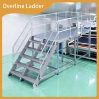 Plataforma de Mantenimiento Modular Higiénica para Cuartos Limpios, Escalera Overline Ligera de Aluminio con Barandillas de Seguridad Completas