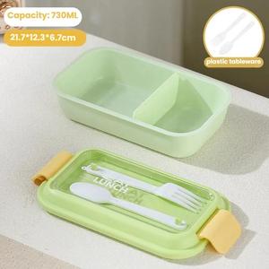 Boîte à lunch pour enfants en plastique PP à 2 compartiments pour l'école avec cuillère et fourchette, boîte à lunch pour <span class=keywords><strong>le</strong></span> camping, <span class=keywords><strong>le</strong></span> bureau, <span class=keywords><strong>le</strong></span> stockage des aliments, boîte bento - Product Image 6
