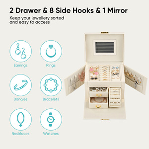 Fabric Jewelry Storage <b>Box</b> Multi-Compartment Organizer with Mirror <b>Lock</b> & Handle for Necklaces & Rings 6-10L Capacity - Product Image 2