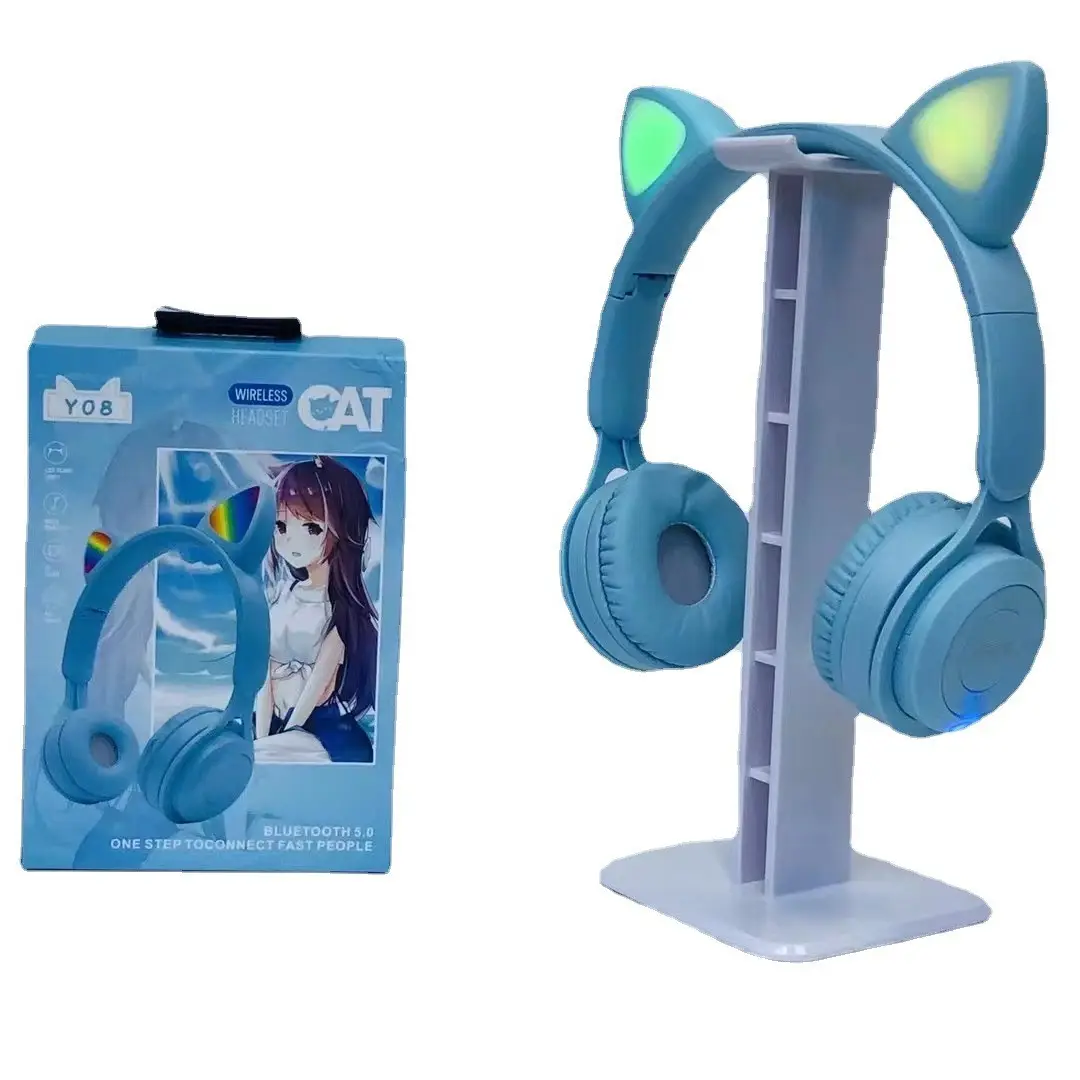 Y08M cat ears Bluetooth headset stereo folding wireless RGB colorful cute girl headphone