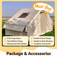 Grande tente de camping gonflable quatre saisons portable de 6,3 m², une chambre, ouverture automatique rapide, 2 puits de lumière, Oxford imperméable