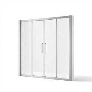 Porte <span class=keywords><strong>de</strong></span> <span class=keywords><strong>douche</strong></span> coulissante à 4 panneaux avec cadre en aluminium droit, 2 panneaux <span class=keywords><strong>de</strong></span> verre mobiles, <span class=keywords><strong>cabine</strong></span> <span class=keywords><strong>de</strong></span> <span class=keywords><strong>douche</strong></span> pour salle <span class=keywords><strong>de</strong></span> bain - Product Image 1