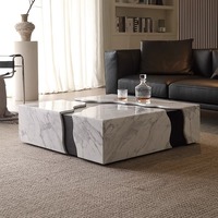 Italian Minimalist Marble Wood Frame Coffee Table 2025 New Internet-Popular High-End Living Room Bedroom Large-Space Light