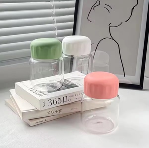 Glazen beker met schroefdop, 300ml, transparant, met ruimte voor eigen logo, schattig, kort, dik, voor dranken, melkthee, koffie, sap - Product Image 1