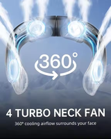 Ventilateur de cou mains libres, conception de turbine sans pales à 4 aubes, 360° °   Ventilateur rafraîchissant, batterie 4000 mAh pour soulager la chaleur estivale