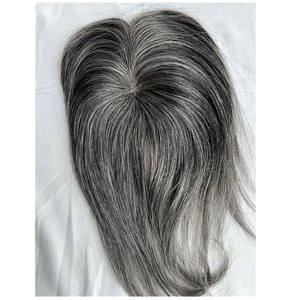 Topper en dentelle pour femmes, fermeture frontale, <span class=keywords><strong>cheveux</strong></span> humains Remy, toupet en <span class=keywords><strong>blond</strong></span> <span class=keywords><strong>gris</strong></span> sel et poivre, ondulations profondes, pièces de <span class=keywords><strong>cheveux</strong></span> - Product Image 2